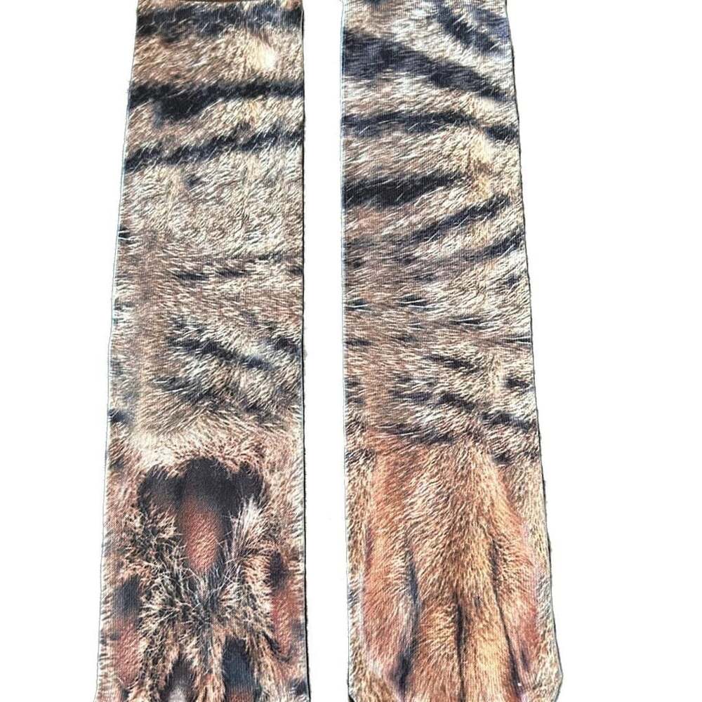 Novelty 3D Cat Paw Print Socks, Tiger Stripe Animal Pattern Crew Socks